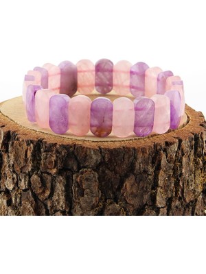Nelleovana Ametist - Pembe Kuvars Doğal Taş Geniş Kesim Bileklik 15 mm