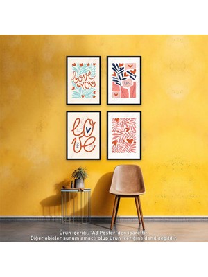 Posterya U1323 - Sevgi & Aşk Dörtlü Set Minimal Poster (29,7x42cm)