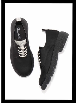 Bambi Siyah Süet  Kadın Oxford Ayakkabı K01311230102