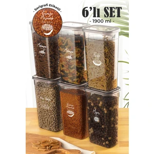 Pd Home 6'lı 1,9 lt Peggy Dikdörtgen Saklama Kabı Seti Serigrafi Etiketli