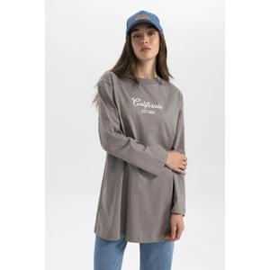 Regular Fit Bisiklet Yaka Baskılı Uzun Kollu Tişört Tunik B3074AX23HS