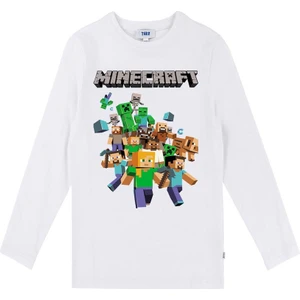 Minecraft Uzun Kol Çocuk Tişört Yeni Sezon Beyaz