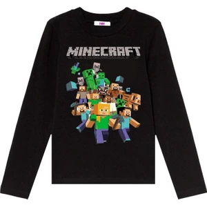 Minecraft Uzun Kol Çocuk Tişört Yeni Sezon Siyah