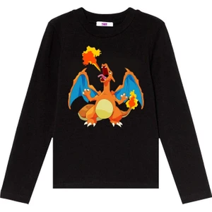 Pokemon Charizard Uzun Kol Çocuk Tişört Siyah