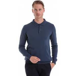 Indigo Regular Fit Düz Polo Yaka Triko Kazak