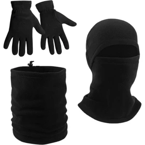 Axe Sportswear Erkek Siyah Kışlık Termal Polar Eldiven - Ipli Polar Boyunluk - Polar Kar Maskesi 3'lü Set