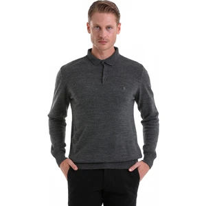 Antrasit Regular Fit Düz Polo Yaka Triko Kazak