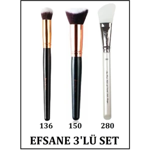 Oval Yapılı Kapatıcı Fırçası 136+3d Kabuki Fondöten Fırçası 0150 + Maske Fırçası 0280 Efsane 3'Lü Set