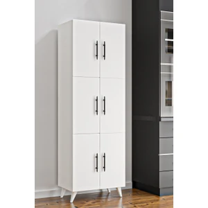 AE-3010 Nehir Beyaz Çok Amaçlı Mutfak Dolabı&banyo Dolabı,kiler Dolabı, 6 Kapaklı,6 Raflı, Ayaklı, Kitaplı, Ayakkabılık,, Boy Uzun Dolap,