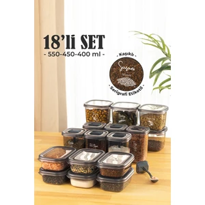 Etiketli Kaşıklı 18'li Süper Set Baharat Saklama Kabı Seti 6x(0,40 0,45 0,55)