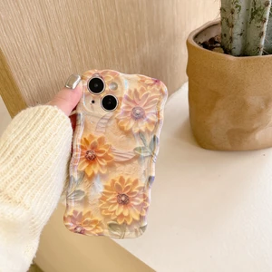 İphone 14 Pro Yağlıboya Çiçek Telefon Kılıfı (Yurt Dışından)