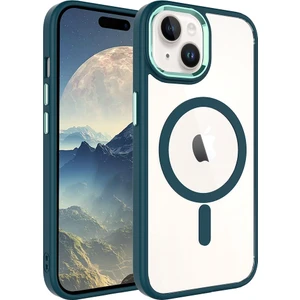 Case 4U Apple iPhone 15 Kılıf Wireless Şarj Özellikli Krom Magsafe Silikon Kapak Koyu Yeşil