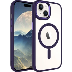 Case 4U Apple iPhone 15 Kılıf Wireless Şarj Özellikli Krom Magsafe Silikon Kapak Derin Mor