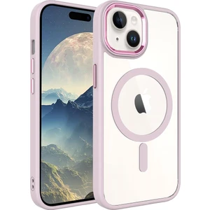 Case 4U Apple iPhone 15 Plus Kılıf Wireless Şarj Özellikli Krom Magsafe Silikon Kapak Açık Pembe