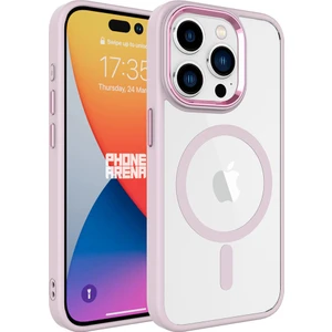 Case 4U Apple iPhone 15 Pro Max Kılıf Wireless Şarj Özellikli Krom Magsafe Silikon Kapak Açık Pembe