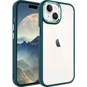 Case 4U Apple iPhone 15 Kılıf Renkli Kenar Metal Kamera Çerçeveli Krom Arka Kapak Koyu Yeşil