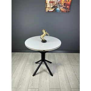 Hey Modüler Mobilya Derya Yuvarlak Mutfak Masa Yemek Masa Balkon Masa Gold Kenar Metal Siyah Ayaklı 70 cm