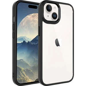 Case 4U Apple iPhone 15 Kılıf Renkli Kenar Metal Kamera Çerçeveli Krom Arka Kapak Siyah
