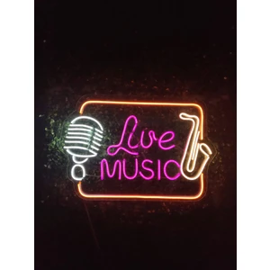 Live Music Canlı Müzik Sahne Aydınlatma Dekor Neon TABELA(55X36CM)