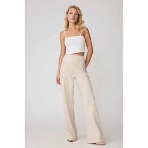 Yüksek Bel Geniş Paça Yanı Fermuarlı Pantolon