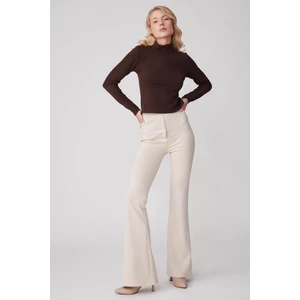 Yüksek Bel Ispanyol Paça Süet Kumaş Pantolon