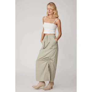 Paraşüt Kumaş Önü Büzgülü Cepli Etek