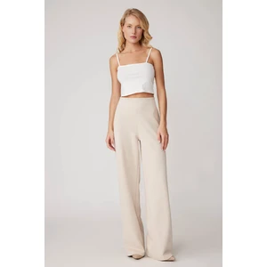 Yüksek Bel Geniş Paça Yanı Fermuarlı Pantolon