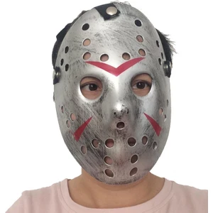 Halloween Jason Voorhees Hockey Maskesi Yetişkin Eskitme Gümüş Renk 1 Adet