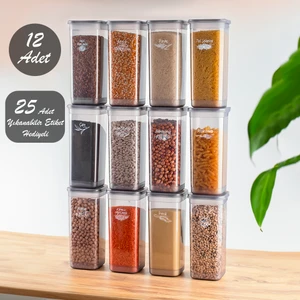 Etiketli Kare Un Erzak Bakliyat Saklama Kabı Takımı 1,90 lt Gri 12'li
