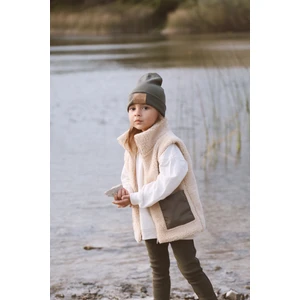 Teddy Peluş Çocuk Yelek Dik Yaka Astarlı Ekru