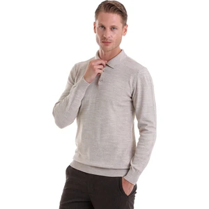 Bej Regular Fit Düz Polo Yaka Triko Kazak