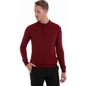 Bordo Regular Fit Düz Polo Yaka Triko Kazak