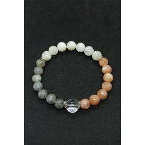 Kristal Kuvars - Güneş Taşı -  Ay Taşı ve Labradorit Doğal Taş Liderlik Bilekliği