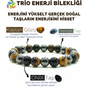 Trio Enerji Oniks Hematit Kaplangözü Doğal Taş Bileklik