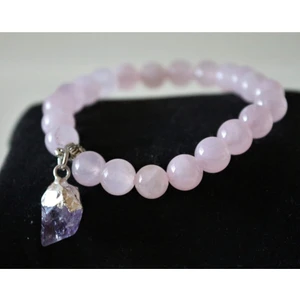 Pembe Kuvars Taşı Bileklik - Ametist Taşı Sallantılı
