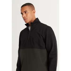 ALTINYILDIZ CLASSICS Erkek Siyah-haki Standart Fit Normal Kesim Dik Bato Yaka Pamuklu Sweatshirt