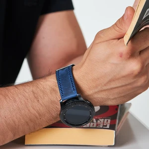 Samsung Galaxy Watch 4 5 6 / Watch 6 Classic 40MM 43MM 44MM 47MM Watch 5 Watch 5 Pro 40MM 44MM 45MM  Watch 4 40MM 42MM 44MM 46MM Oval Uçlu Deri Kordon 20MM Hakiki Deri Kayış Mavi