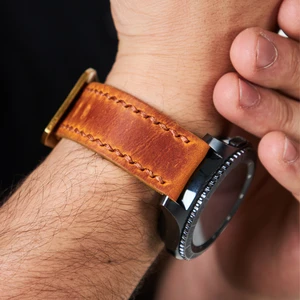 Samsung Galaxy Watch 4 5 6 / Watch 6 Classic 40MM 43MM 44MM 47MM Watch 5 Watch 5 Pro 40MM 44MM 45MM  Watch 4 40MM 42MM 44MM 46MM Oval Uçlu Deri Kordon 20MM Hakiki Deri Kayış Hardal