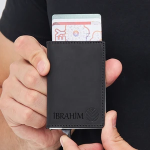 İsme Özel Hakiki Deri Akıllı Mekanizmalı Cüzdan RFID Korumalı Para ve Kart Bölmeli Erkek ve Kadın Cüzdan Kartlık Siyah
