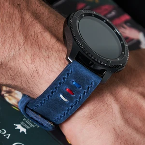 Samsung Galaxy Watch 4 5 6 / Watch 6 Classic 40MM 43MM 44MM 47MM Watch 5 Watch 5 Pro 40MM 44MM 45MM Watch 4 40MM 42MM 44MM 46MM 3 İp Motifli Deri Kordon 20MM Hakiki Deri Kayış Mavi