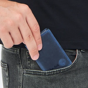 İsme Özel Hakiki Deri Akıllı Mekanizmalı Cüzdan RFID Korumalı Para ve Kart Bölmeli Erkek ve Kadın Cüzdan Kartlık Mavi