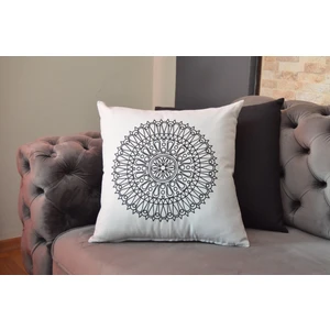 Tek Renk Mandala Desenli Siyah Nakışlı Dekoratif Kırlent