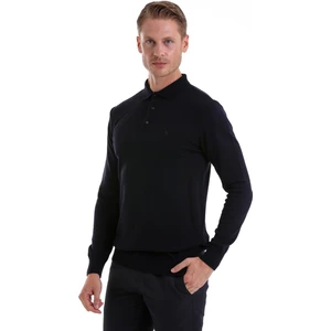 Lacivert Regular Fit Düz Polo Yaka Triko Kazak