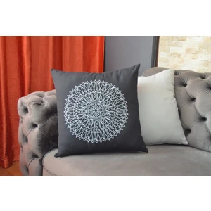 Tek Renk Mandala Desenli Gümüş Sim Nakışlı Dekoratif Kırlent