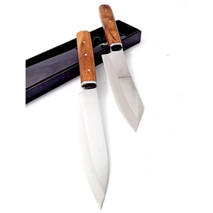 El Yapımı Kök Ceviz Kahverengi Saplı Paslanmaz Çelik Şef Bıçağı