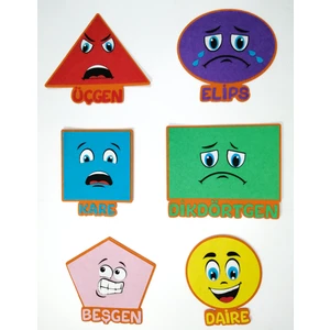 Keçeli Dünyam Geometrik Şekiller Panosu 6 Renk ve Ifadeli (Keçe Eğitim Materyali)