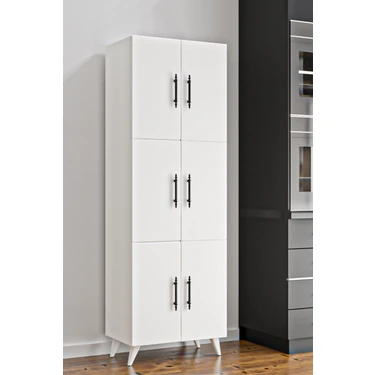 Aeka AE-3010 Nehir Beyaz Çok Amaçlı Mutfak Dolabı&banyo Dolabı,kiler Dolabı, 6 Kapaklı,6 Raflı,
