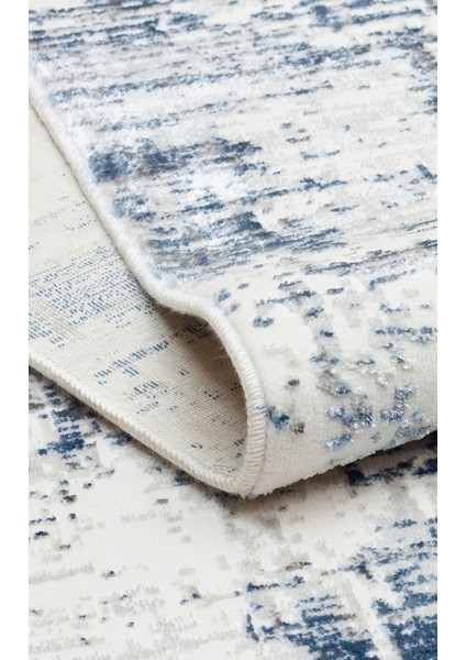 Sateen St 904 Cream Blue Hav Toz Vermez Yıkanabilir Kaymaz Ince Dokuma Modern ve Şık Makine Dokuması Halı