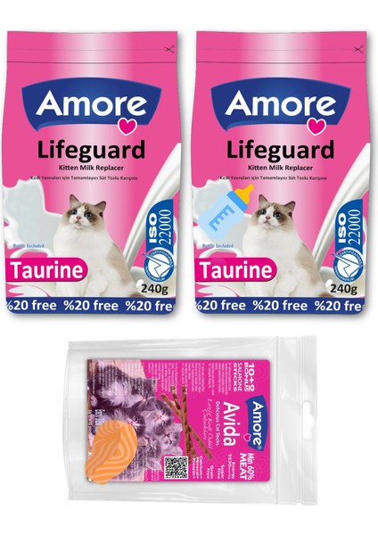Lifeguard Kitten Milk Yavru Kedi Süt Tozu 2 Adet 240 gr ve Avida 12LI Sticks Kedi Ödülü 60 Gr, Biberon