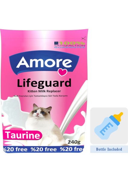 Lifeguard Kitten Milk Yavru Kedi Süt Tozu 2 Adet 240 gr ve Avida 12LI Sticks Kedi Ödülü 60 Gr, Biberon
